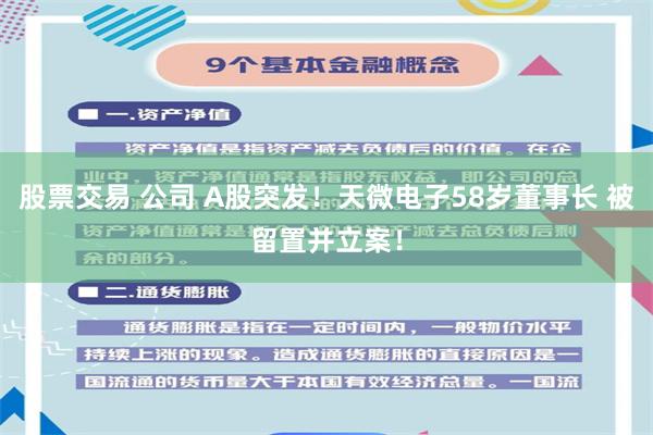 股票交易 公司 A股突发！天微电子58岁董事长 被留置并立案！